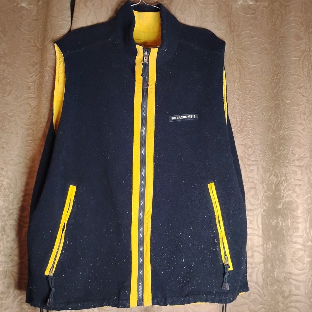 Abercrombie Jacket Vest Reversible Mens XL Black Yellow Mountain Fleece Vintage